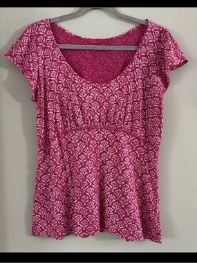Fresh Produce Pink Short Sleeve Scoop Neck Top USA Made Womens Size Small